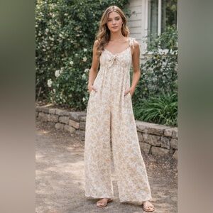 🌸 Storia Floral Tie Strap Wide Leg Jumpsuit | Size Small| Romantic Cottagecore 🌿